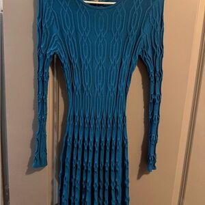 bebe Teal Textured Long Sleeve Dress